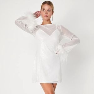 Lulu’s Marvelous Energy White Sequin Mesh Long Sleeve Mini Dress